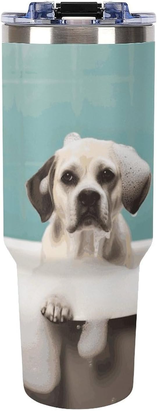 40 Oz Insulated Mug with Handle, Stainless Steel Bath And Dog Printed Travel Mug Portable Leak-proof Large Car Mug for Home, Office Or Car