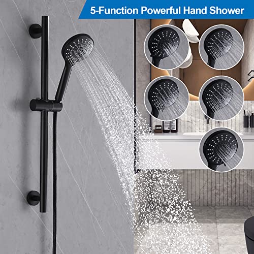 Bangpu Shower Slide Bar With Handheld Shower Head Combo, 5-Function Hand Sprayer Wall Mount Slide Bar Kit With Adjustable Height Shower Hose Holder, Matte Black Finish #TOP3