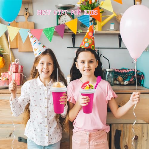 Image of Slushy Maker Cups , DIY Magic Slushy Maker Squeeze Cups, Portable Smoothie Squeeze Cup for Juices, Milk and Ice Cream Make, Double Layers Silicone Slushie Cup with Straw for Friend,Gifts for Mom Dad