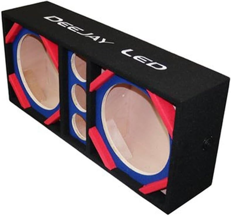 D12T3BLUE 12-inch Dual Empty Chuchera Speaker Enclosure, Woofer Box with Three Tweeter Mounts, Ported Chambers, 8-Conductor Socket, Heavy-Duty Carpeted Subwoofer Box for Custom Car Audio