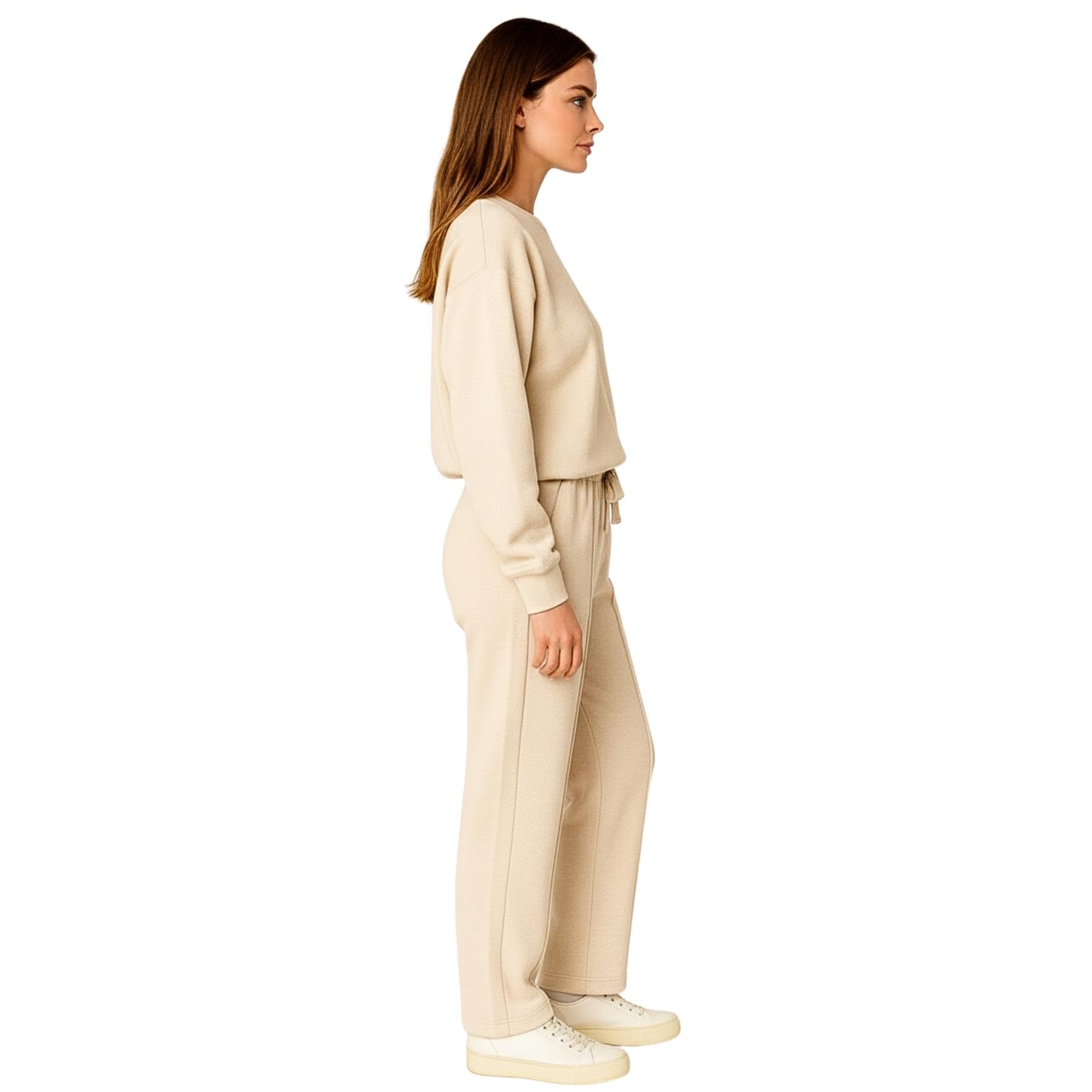Co Ord - Tuta da donna, set completo da 2 pezzi, top a maniche lunghe con pantaloni a gamba dritta e tasche, set da donna per l'inverno, caldo, abbigliamento sportivo, palestra, aeroporto