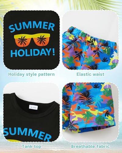 Image of NZRVAWS Toddler Baby Boy Summer Clothes 2Pcs Shorts Set Sleeveless Tank Tops Hawaiian T-Shirt Cute Boys Clothing Set
