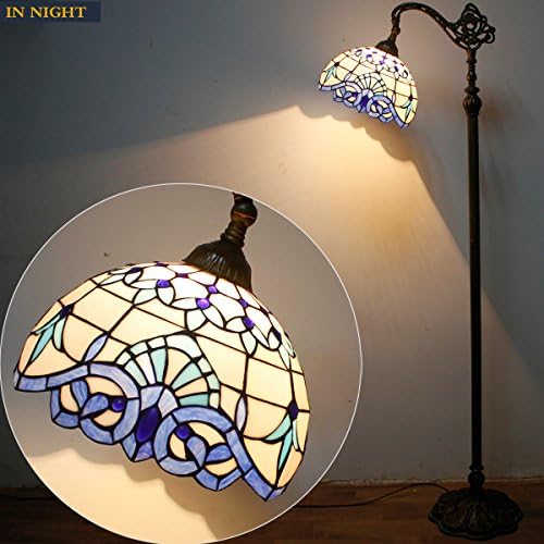 WERFACTORY Tiffany Floor Lamp 64" Tall Baroque Industrial Pole Vintage Boho Stained Glass Standing Corner Bright Reading Light Arched Rustic Gooseneck Adjustable Living Room Kids Bedroom Farmhouse