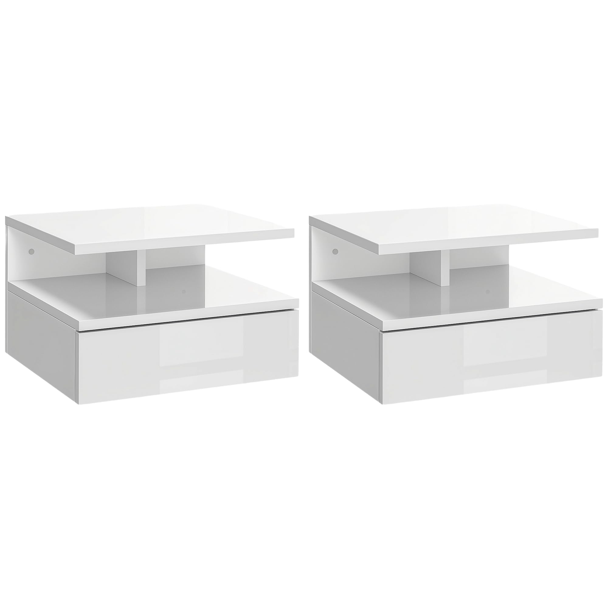HOMCOM Set of 2 Floating Bedside Tables - White