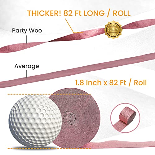 Image of PartyWoo Rose Gold Crepe Paper Streamers 6pcs 492ft Pack of Metallic Rose Gold Baby Pink Crepe Paper Streamers for Birthday Bridal Shower Engagement New Year Eve Graduation Party Decorations