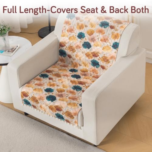 Image of HOKIPO Boho Wildflower Quilted Sofa Cover with Tassels 1 Seater for Seat & Back, (152x60 cm), 'Tassel Twigs' Series (IN-989-T11)