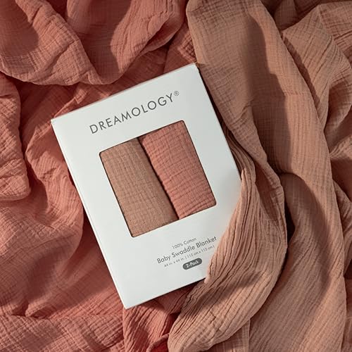 Image of Dreamology Muslin Swaddle Blankets,Receiving Blankets for Baby Girl,Boy,2 Pack,100% Cotton Blanket,Soft & Breathable Muslin Blanket,Muslin Baby Blanket for Newborn,44 x 44 Swaddle Blanket | Rose,Pink