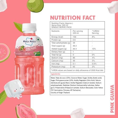 Image of Mogu Mogu Pink Guava Juice with Nata de Coco Jelly 320ml | Refreshing Tropical Thai-Made Sip & Chew Beverage