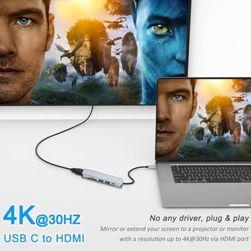 Image of Tobo USB C to HDMI Adapter for Monitor, 6 in 1 USB C Hub with 4K HDMI, SD /TF Card Reader,100W PD, USB 3.0 Extender, USB C Dock for Phone 15, M-Book Air /Pro, Pad Pro, Mac, D-ll /ACR /HP /A-US /Switch