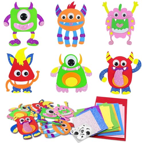 Zyluniy 12 Pezzi Kit Creativo Mostro per Bambini, Lavoretti Fai da Te con Adesivi EVA Stacca & Attacca e Feltro, Attività Manuali per Decorare, Regalo Bambino/Bambina 3-10 Anni
