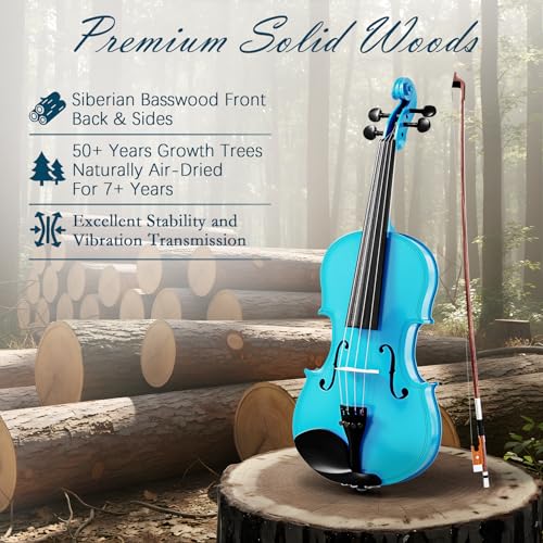 Image of 4 /4 Full Size Beginner Violin, Acoustic Fiddle Set for Adults, Teens, and Students (Age 12+), with Case, Bow, Bridge, and Rosin (Sky Blue)