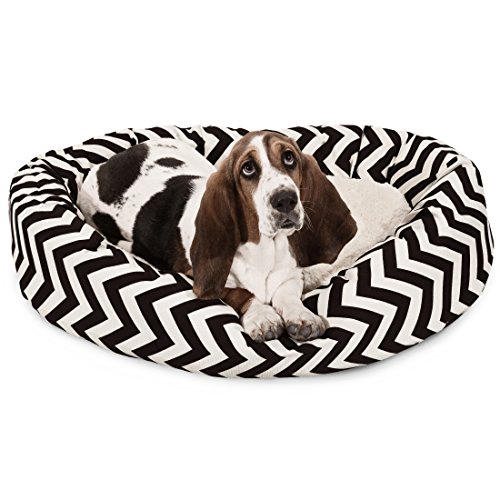 Image of Majestic Pet Chevron Sherpa Bagel Bed, Black, 32-Inch