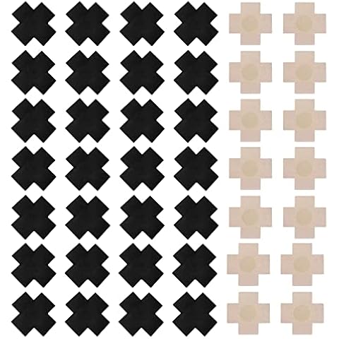 beifon 50Pcs Nipple Covers Self Adhesive Invisible Nippleless Cover Disposable Breast Petals Cross Shape Soft Nipple Pasties Nipples Stickers for Women Girls Ladies Men Patry Dress(Black+Skin Tone) Cover
