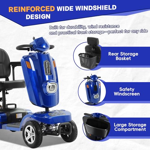 Image of Heavy Duty Mobility Scooter for Adults & Seniors, 500W Motor, 20 /30 Miles Long Range, 450 LBS Capacity, Removable Lithium Battery, 10 inch All-Terrain Tires, with Windshield & Suspension