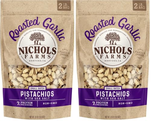 Image of Nichols Farms California Grown Pistachios, InShell, Nutrient Rich Snack Packs, Roasted Garlic, 2LB (Pack of 2)