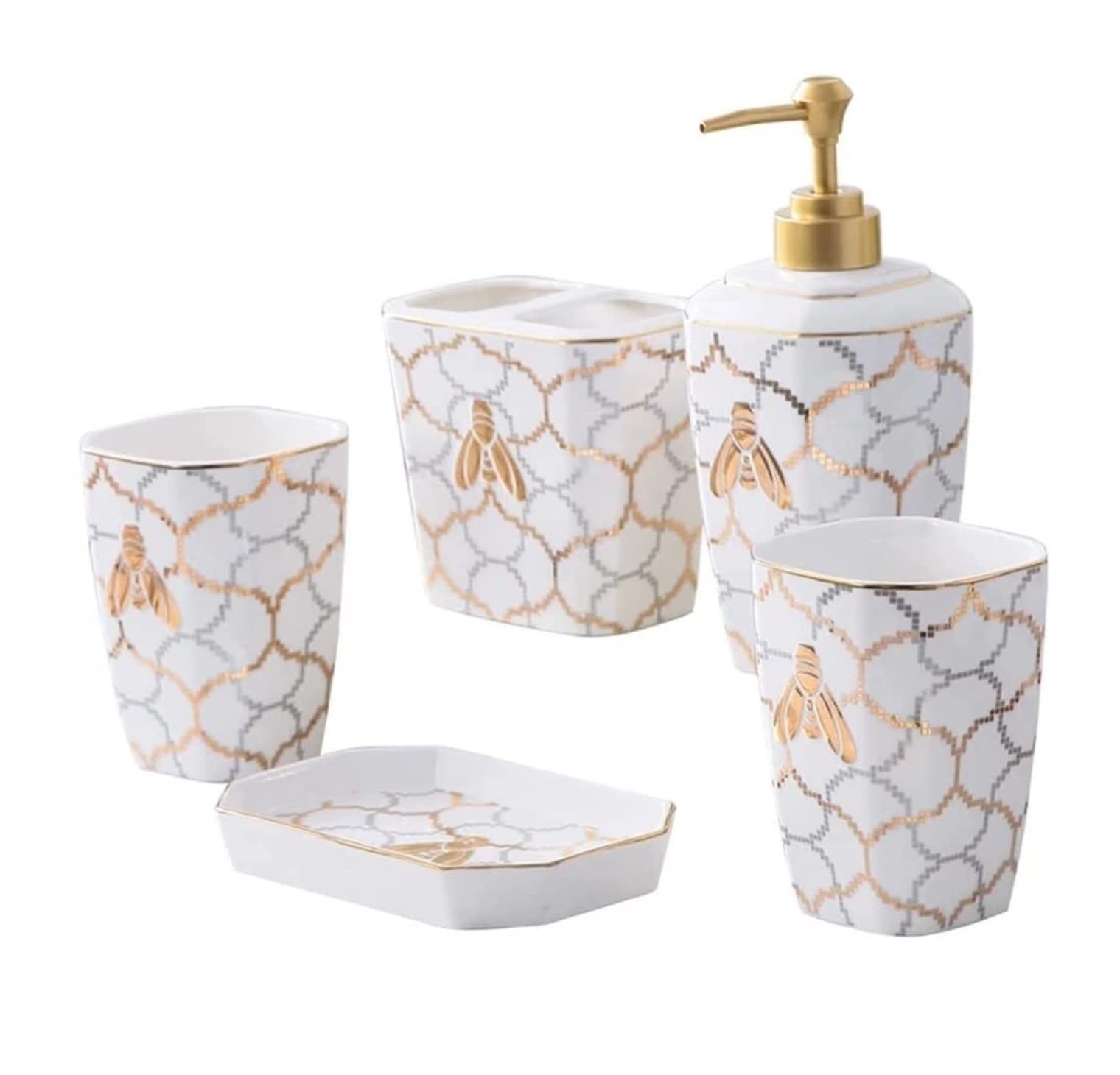Juego de Accesorios baño Kit Juego De Cinco Piezas De Lavado De Cerámica A La Moda, Juego De Baño De Cerámica De Estilo Simple Personalizado Creativo para Baño Conjunto baño Set para el baño