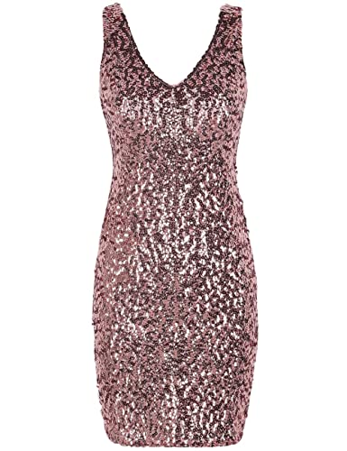 Image of PrettyGuide Women's Sexy Deep V Neck Sequin Glitter Bodycon Stretchy Mini Party Dress