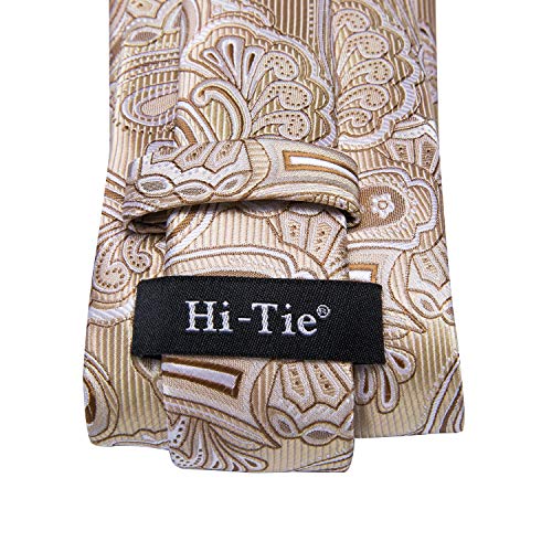 Hi-Tie Champagne Paisley Necktie For Men With Pocket Square And Cufflinks Set Wedding #TOP4