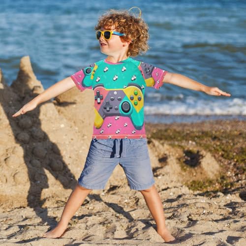 Kids Swimsuit Video Game Colorful Play Sunscreen T-Shirts Swimwear Sets UPF 50+4