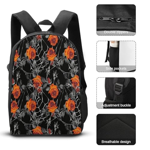 Spider Web Cobwebs Orange Rose Backpack Set 3 Pieces Backpacks Lunch Bag Wallet For Travel Outdoor Sports3