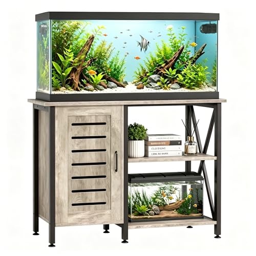 Image of Herture 40-50 Gallon Fish Tank Stand, Aquarium Stand with Cabinet Accessories Storage, Heavy Duty Metal Frame, 40.55 inch L*18.89 inch W Tabletop, 1000LBS Capacity, Greige PG02YGZ