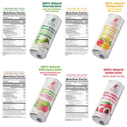 Image of ELEPHANT WORLD 100% Natural Juices | Assorted Superfruits | Soursop-Mango-Guava-Lychee | NO Sugar added | NOT From Concentrate | NON GMO | 12 Pack, 320 ML Each