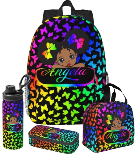 Custom Backpack for Girls with Name,Personalized Kids School Bookbag with Lunch Box butterfly girl,Customized Children Elementary Shoulder Bag Schoolbag Fashion Unique Gift for Daughter2