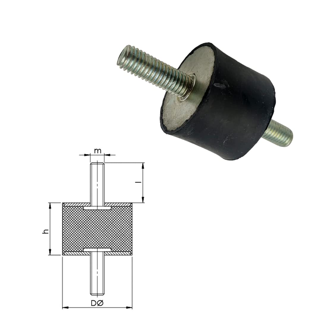Supports de canette en caoutchouc M8-40 x 40 - Isolateur anti-vibrations - Pour compresseur d'air - Amortisseur cylindrique mâle I mâle (filetage M8 x 23 mm I - 40 mm D x 40 mm H)