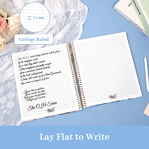 Image of CAGIE Hardcover Spiral Notebook 8.5 x 11 for Women, College Ruled, Blue | with Large Pocket, Ruler, Aesthetic Floral Note Book Spiral Bound Notebooks for Work Note Taking Writing School, 200 Pages