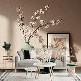 Adesivo da parete di dimensioni personalizzate, estetica minimalista beige, rami di fiori di ciliegio bianco in vaso, libro aperto, per decorazione murale, decalcomanie da parete peelandstick.