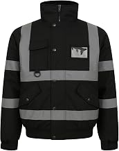 High Visibility Bomber Jacket Waterproof Reflective Safety Coat – Hi Vis Workwear Winter Jacket with fleece Lining, Waterproof Outer & Removable Hood