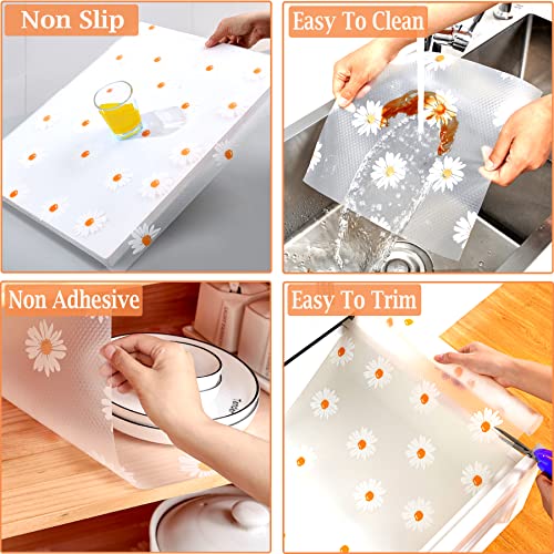 Image of GMSWEET EVA Cabinet Liners Non Slip Clear Floral Kitchen Drawer Shelf Liner 17.5 Inch X 20 FT Non Adhesive Waterproof Mat for Fridge,Dresser,Wire Shelf,Toolbox,Cupboard,Pantry,Storage and Desk,White