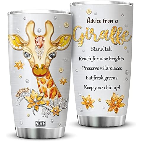 ZOXIX Advice From A Giraffe Tumbler For Women Stainless Steel Travel Mug 20oz Jewelry Style Cute Animal Coffee Cup With Inspirational Saying Giraffe Gifts For Giraffe Lovers Cover