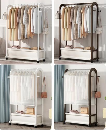 Support à vêtements avec étagères en bois de bambou pour dressing