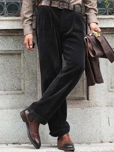 Men's Corduroy Casual Pant Comfort Stretch Elastic Waist Classic Fit​​ Dress Pants​​ Work to Weekend Pants4
