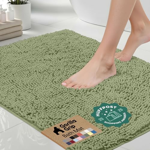 Image of Gorilla Grip Luxury Chenille Bathroom Rug Mat, 48x24, Extra Soft and Absorbent Shaggy Rugs, Machine Wash and Dry, Perfect Plush Carpet Mats for Tub, Shower, and Bath Room, Sage Green