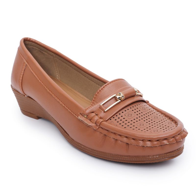Women Buckle Detailed Wedge Heeled Moccasin Loafers-image-8
