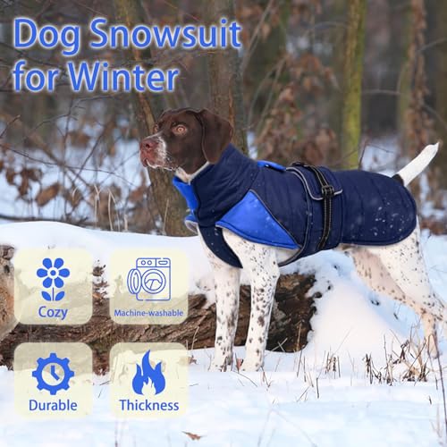Image of MIGOHI Comfortable Large Dog Coat - Waterproof Dog Coat with Reflective Strips,Windproof XXL Dogs Jacket with Warm Turtleneck, Snow Coats for Large Dogs,Labrador Golden Retriever,2XL,DarkBlue