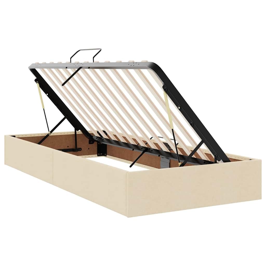 Cama de almacenamiento LED color crema 90 x 190 cm con colchón, cabecero ajustable, espacio de almacenamiento, funda de tela, tira LED USB, cama individual moderna para dormitorio con