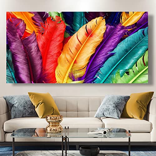 Plume Mur Art Plume Toile Art Prints KEBIA tableau abstrait coloré grand format 60x120