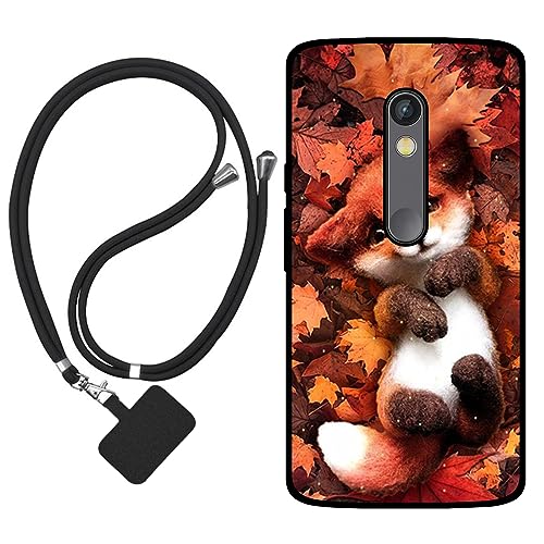 Sunrive Funda Compatible con Motorola Moto X Play,Slim Fit Gel Mate Carcasa Case Bumper de Impactos y Anti-Arañazos Espalda Cover (Zorro de Hoja de Arce)+1 X Correa Universal