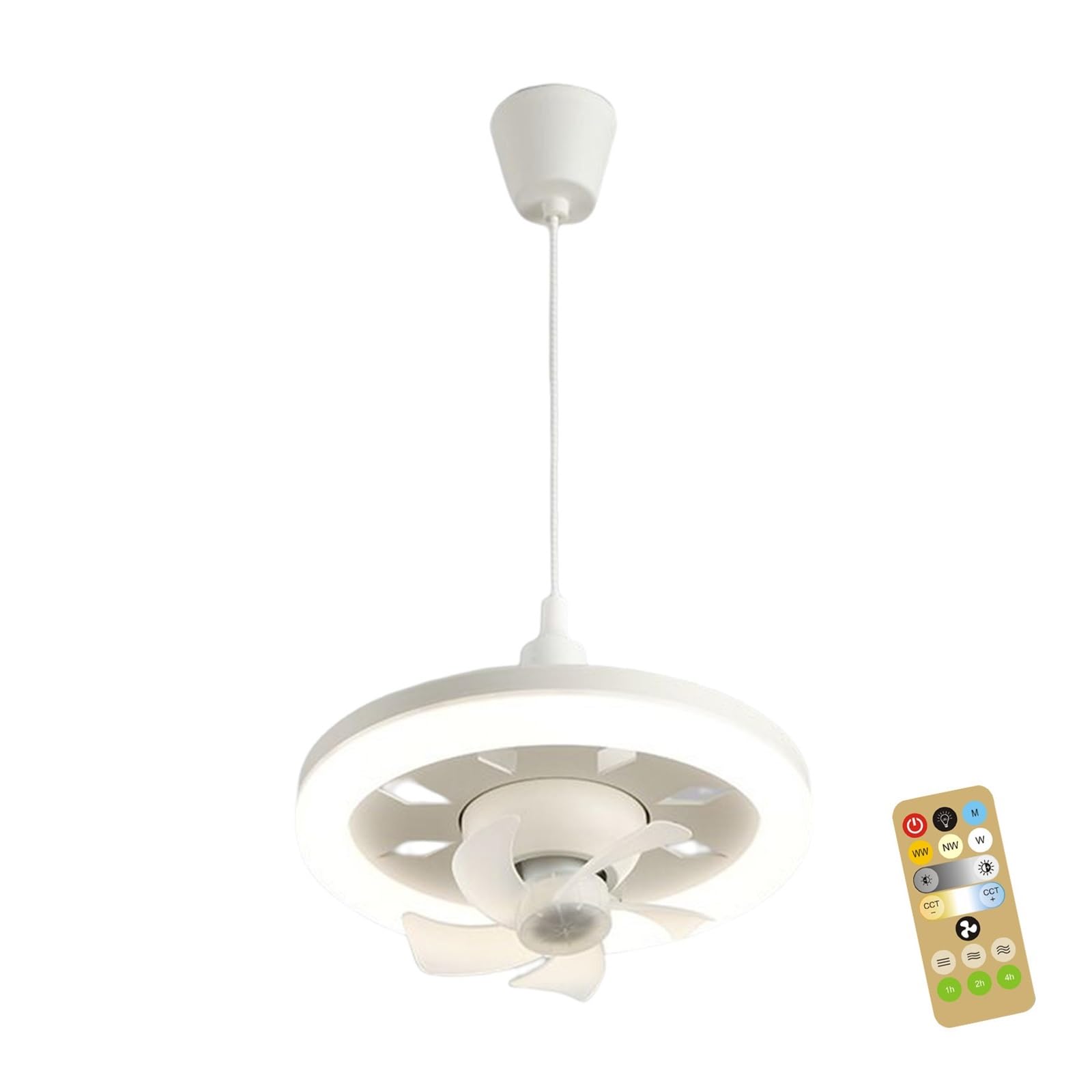 Luz de ventilador techo, luz eléctrico, portalámparas E27, sacudida cabeza 360, viento regulable 3 velocidades for el hogar, habitación los niños RefrigeracióN Silenciosa(E)