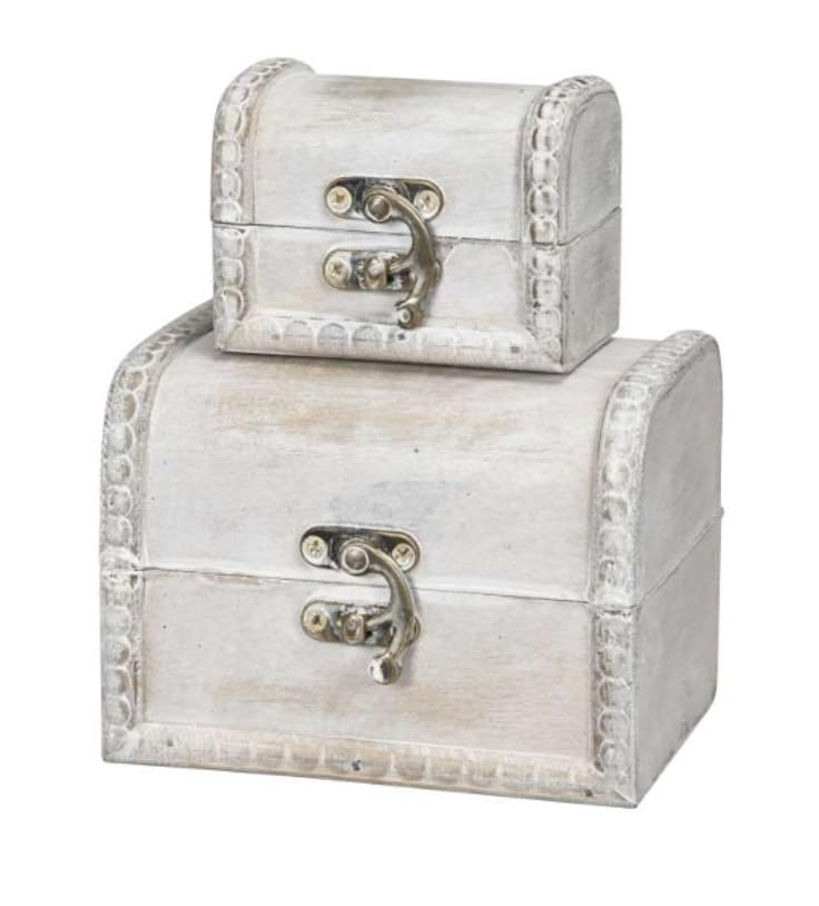 3 pezzi bauli in legno bianco scatole in legno da legno SCATOLE stile Shabby Chic Vintage legno casse con coperchio tesoro scatola