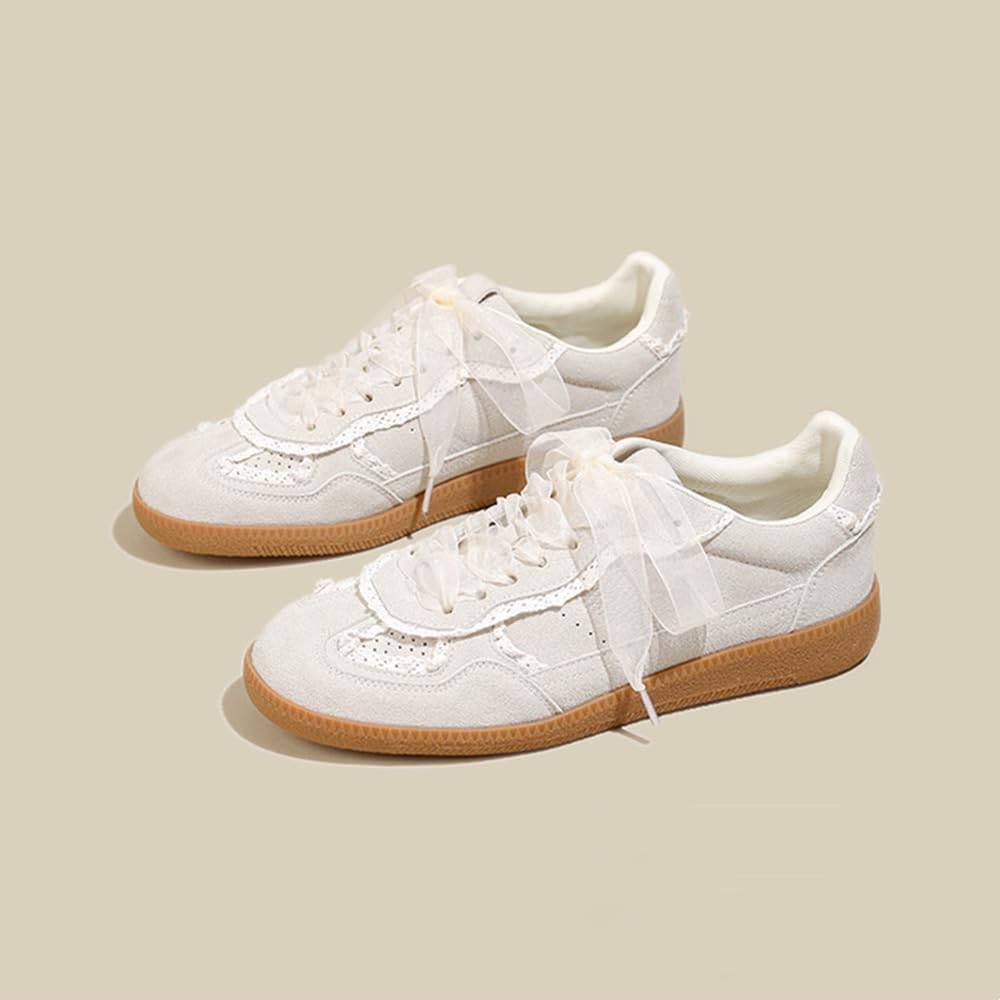 Women's Lace Casual Sneakers Elegant Ribbon Lace Up Fashion Ballet PU Leather Sneakers Trendy Casual Walking Shoes for Women - Image 9