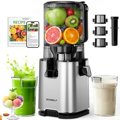 Image of ECOSELF 3-in-1 Cold Press Juicer with 3 Filters (For Juice/Sorbet/Nut Milk), Juicer Machines With Wide Mouth Hopper For Fruits & Leafy Green, Large Capacity & Hands-Free, High Juice Yield, With Pusher