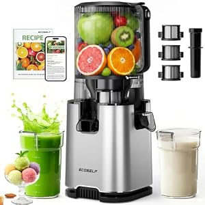 ECOSELF 3-in-1 Cold Press Juicer with 3 Filters (For Juice/Sorbet/Nut Milk), Juicer Machines With Wide Mouth Hopper For Fruits & Leafy Green, Large Capacity & Hands-Free, High Juice Yield, With Pusher