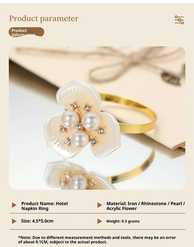 Décorationde Table Lotde 50 Rondsde Serviette en Perlea Trois Pétales Motif Fleur pour Restaurant Hôtel Dîner Mariage Anniversaire Blanc