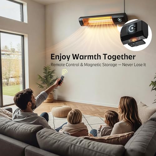 Image of Wall-Mounted Electric Patio Heater, 34 inch 1500W Infrared Heater With Motion Sensor, IPX5 Waterproof, 9 Heat Level & 9H Timer, Indoor & Outdoor Heaters for Patio, Backyard, Garage, and Decks