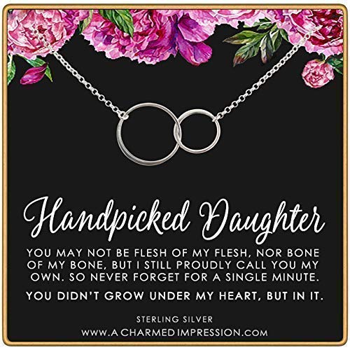 For My Handpicked Daughter • Stepdaughter or Adopted Child Gift • 2 Connected Circles • 925 Sterling Silver • From Stepmother to Bonus Daughter • Adoption Keepsake Necklace • Unbiological Mother Child