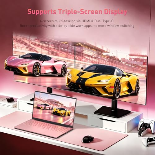 Image of Auusda 2026 Traditional Laptop Computer for Students & Work, 15.6 inch, 3250C Ryzen 3 Processor, WiFi 6, BT 5.3, Backlit Keyboard, Fingerprint, Dual USB Type-C, Win11 Pro, 8GB RAM, 512GB NVMe SSD, Pink